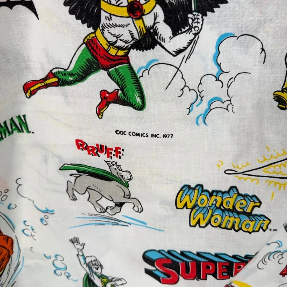 Sears DC Comics Super Friends Full Flat Sheet 1977 White Batman Vintage 70s